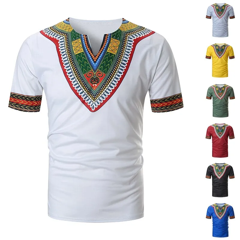ETHNIC PRINT V-NECK SHIRT