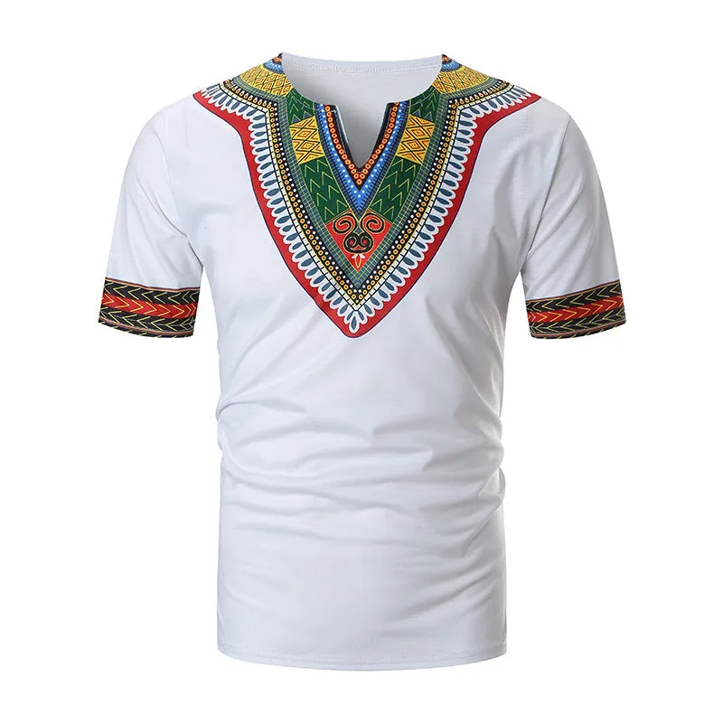 ETHNIC PRINT V-NECK SHIRT