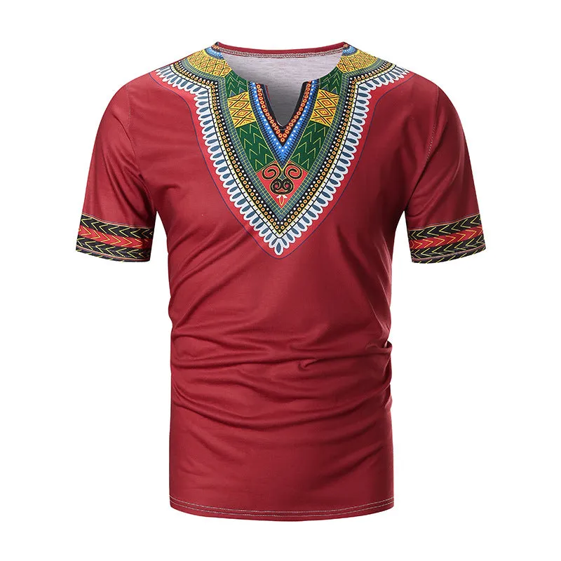 ETHNIC PRINT V-NECK SHIRT