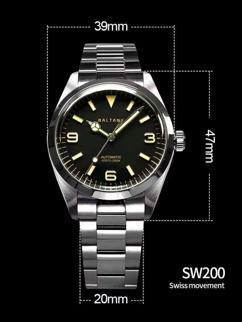 Explorer Homage 39MM Vintage Watches S4035 Stainless Steel Bracelet 200TAM Red Enamel Sunburst Dial Auto Man Watch