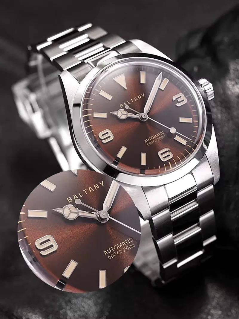 Explorer Homage 39MM Vintage Watches S4035 Stainless Steel Bracelet 200TAM Red Enamel Sunburst Dial Auto Man Watch