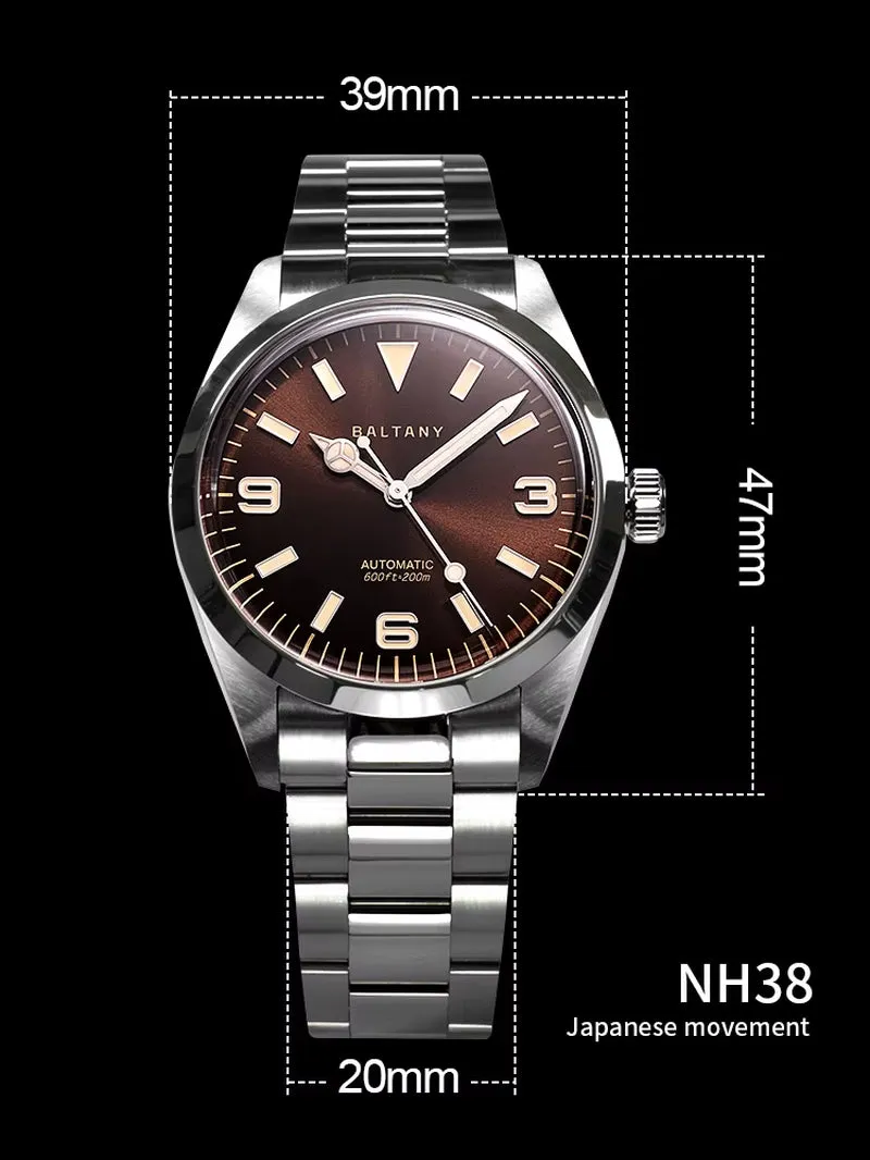 Explorer Homage 39MM Vintage Watches S4035 Stainless Steel Bracelet 200TAM Red Enamel Sunburst Dial Auto Man Watch