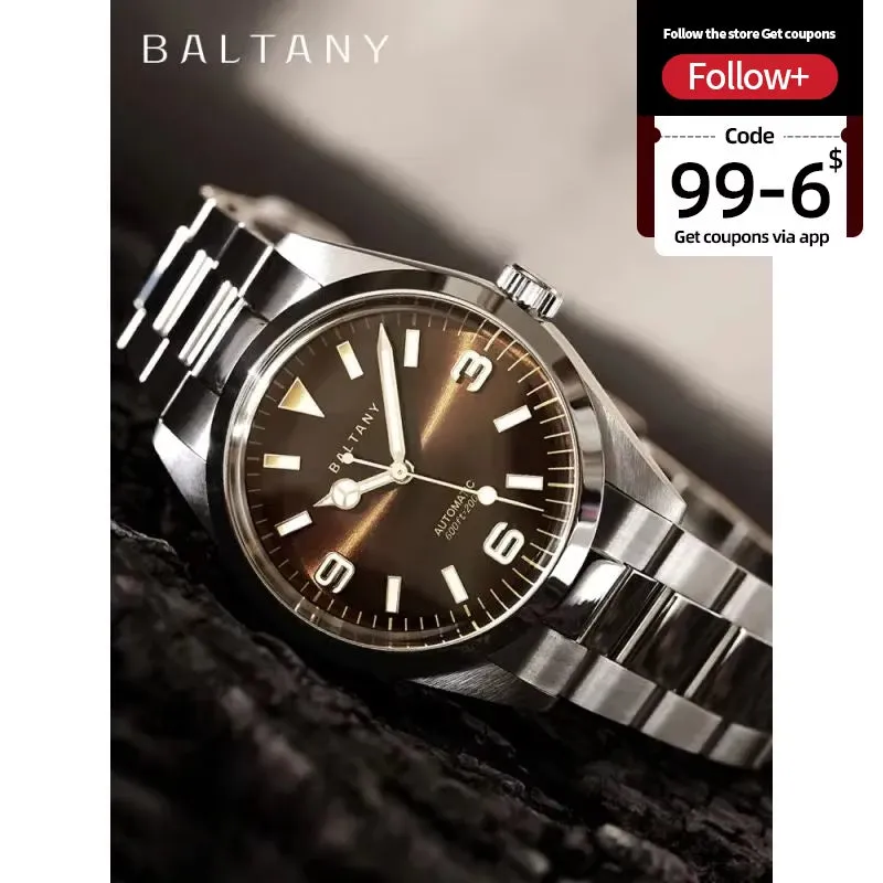 Explorer Homage 39MM Vintage Watches S4035 Stainless Steel Bracelet 200TAM Red Enamel Sunburst Dial Auto Man Watch