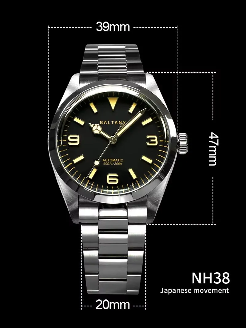 Explorer Homage 39MM Vintage Watches S4035 Stainless Steel Bracelet 200TAM Red Enamel Sunburst Dial Auto Man Watch