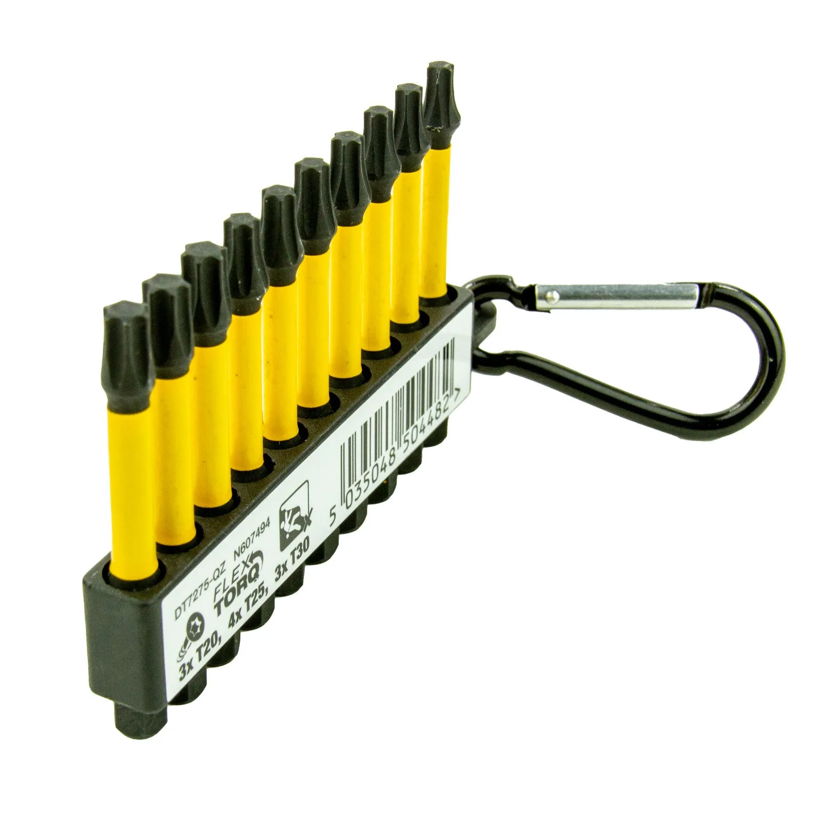 Extreme Flextorq Bits DT7275, 10-teilig mit Clip & Karabinerhaken, Schlagfest
