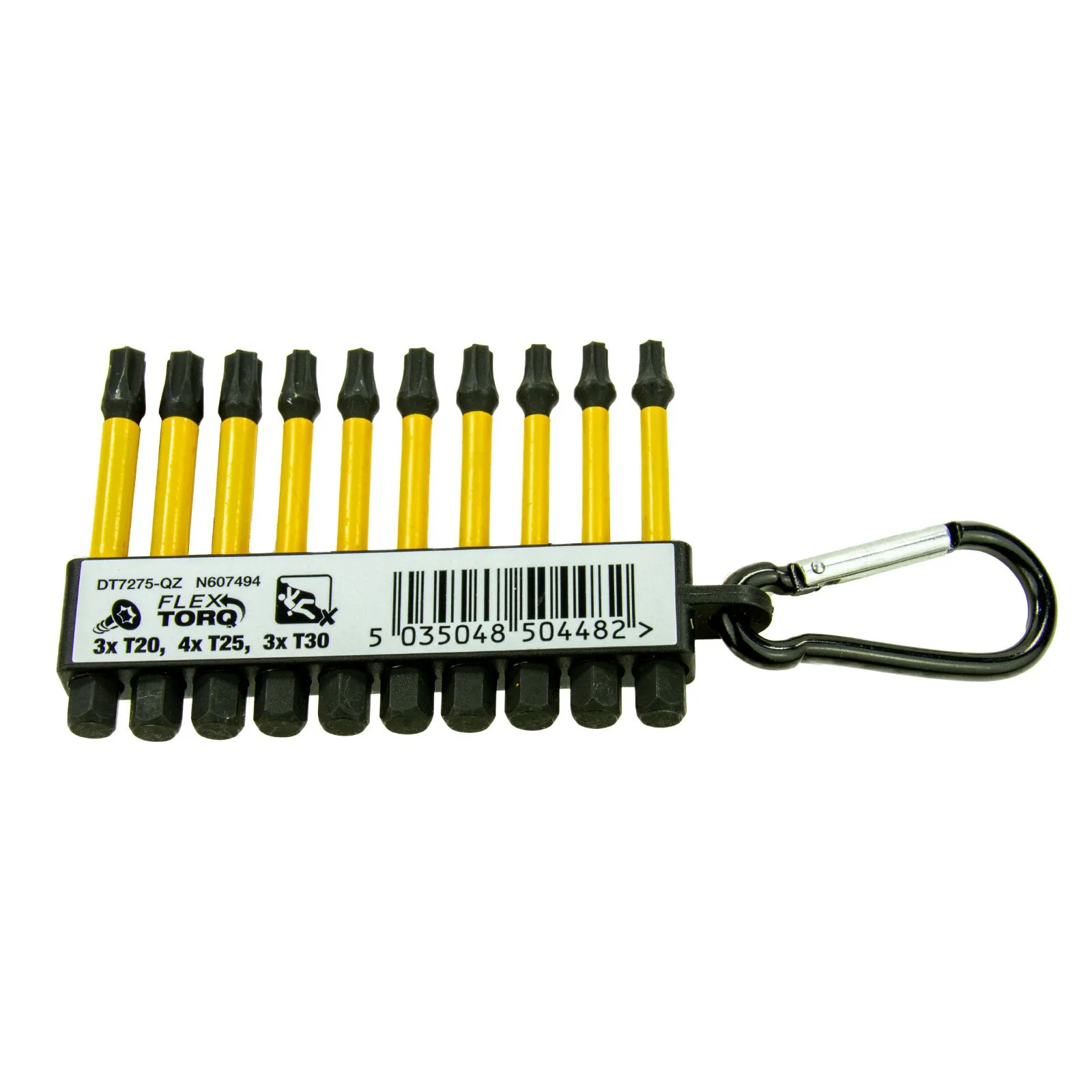 Extreme Flextorq Bits DT7275, 10-teilig mit Clip & Karabinerhaken, Schlagfest