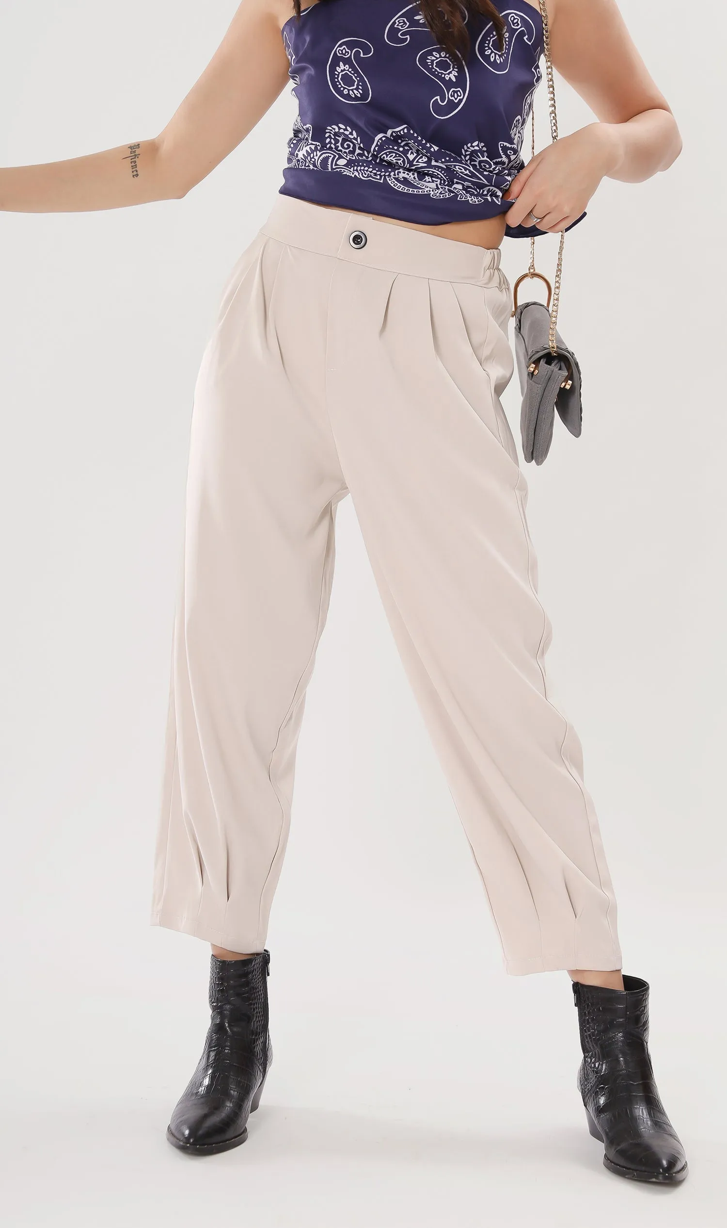 EZRA High-Waisted Pleated Tailored Trousers (Bone)