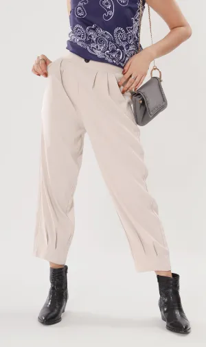EZRA High-Waisted Pleated Tailored Trousers (Bone)