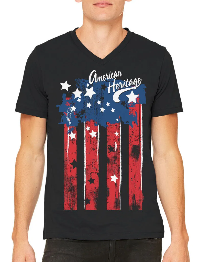 Faded American Heritage Flag Men's V-neck T-shirt