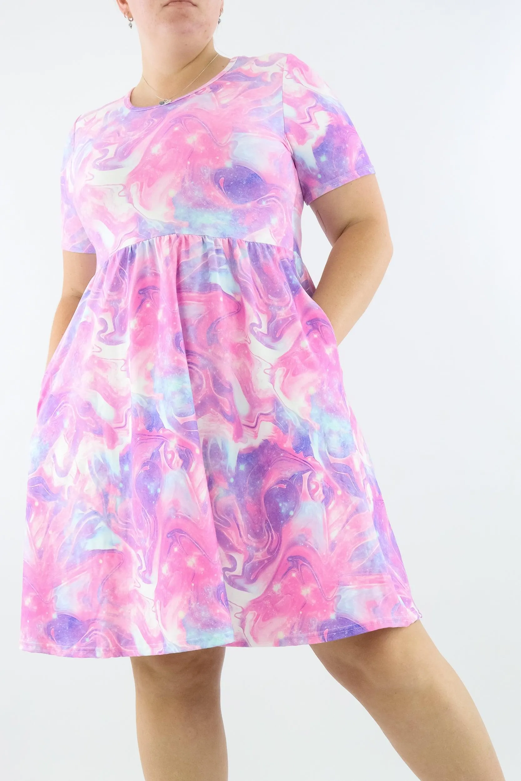 Fairy Dust - Short Sleeve Skater Dress - Knee Length - Side Pockets