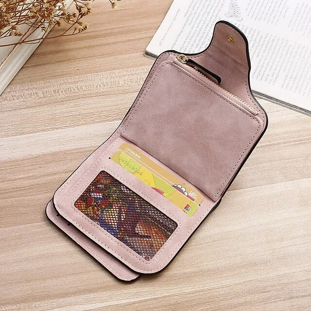 Fashion Women's Short Wallets PU Leather Matte Small Casual Coin Purse Zipper Money Bag Hasp Clutch Credit Card Holder Clip