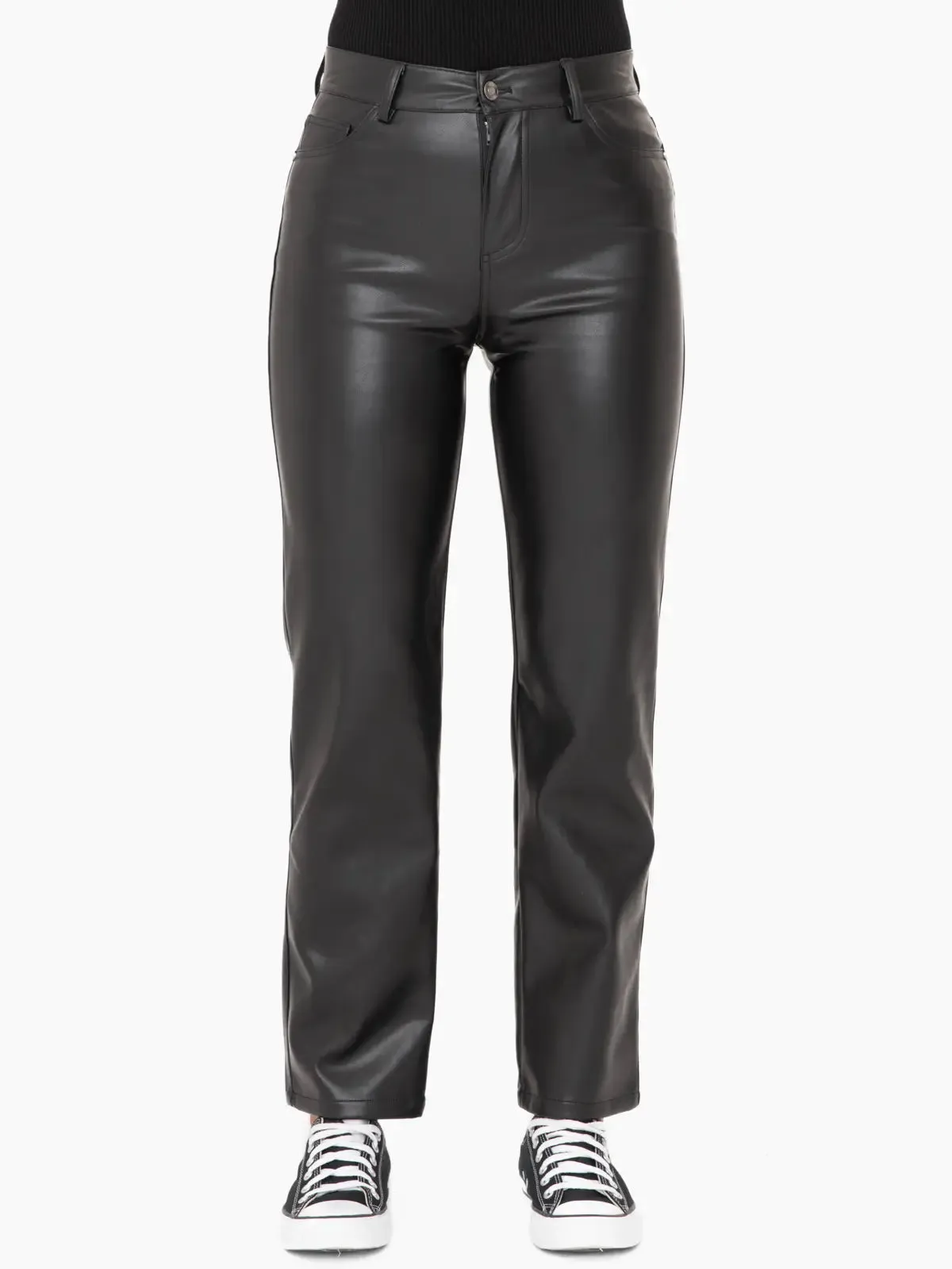 Faux Leather Straight Leg Pants