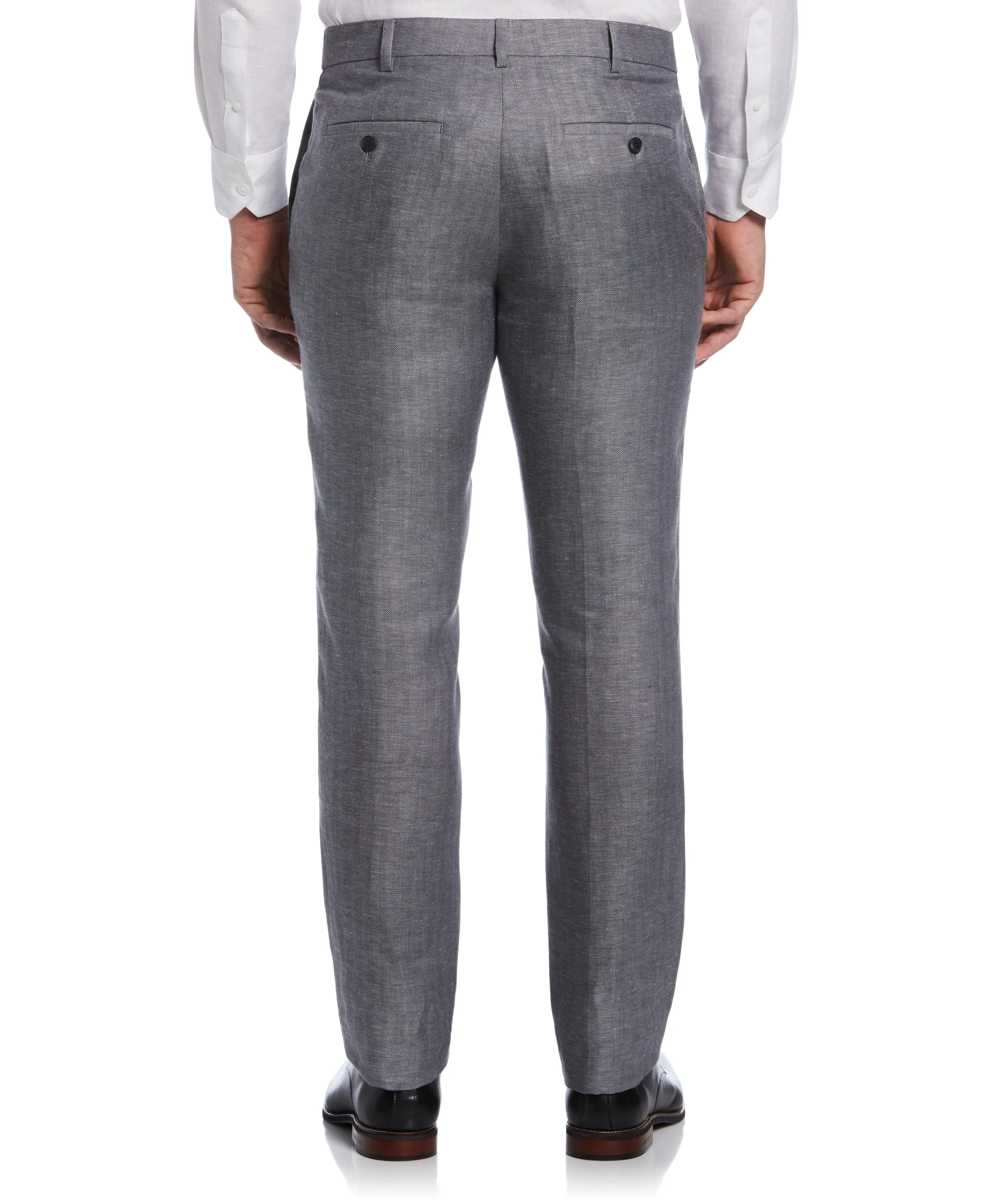 Flat Front Herringbone Linen Pant