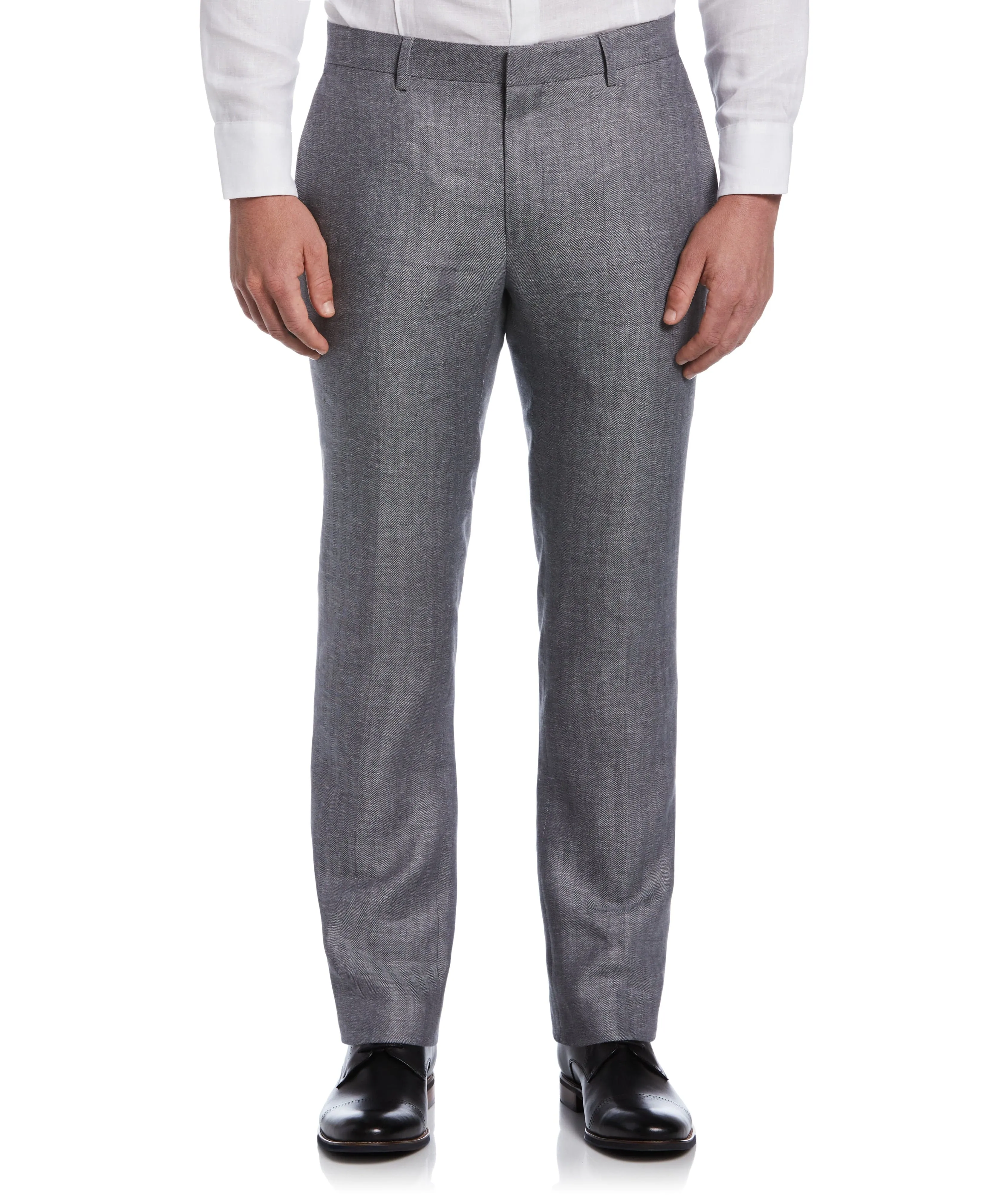 Flat Front Herringbone Linen Pant