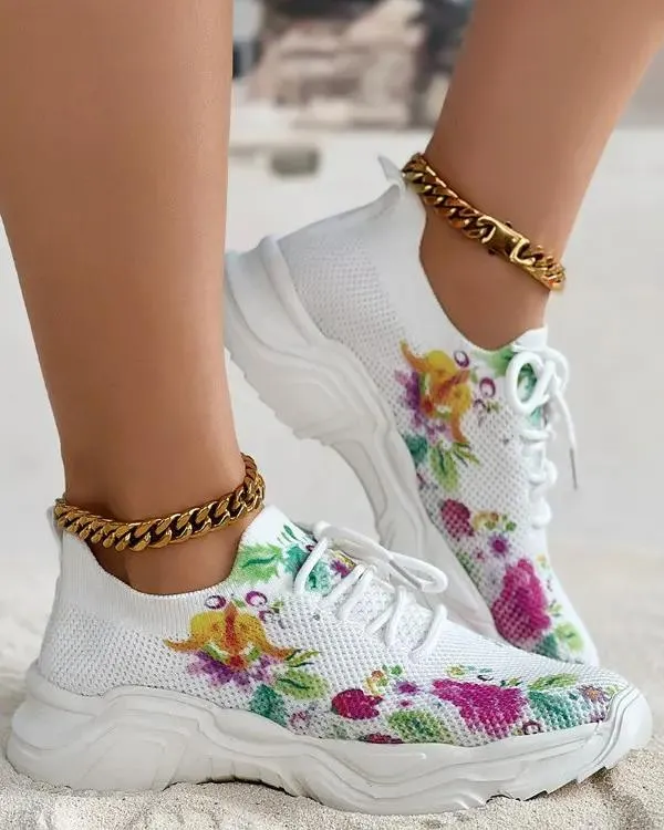 Floral Print Lace-up Breathable Orthopedic Sneakers - Last Day 60% OFF