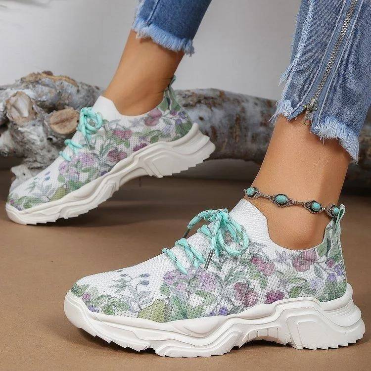 Floral Print Lace-up Breathable Orthopedic Sneakers - Last Day 60% OFF
