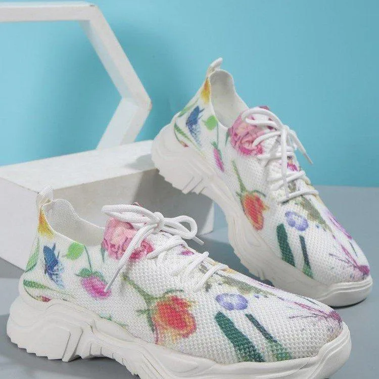Floral Print Lace-up Breathable Orthopedic Sneakers - Last Day 60% OFF