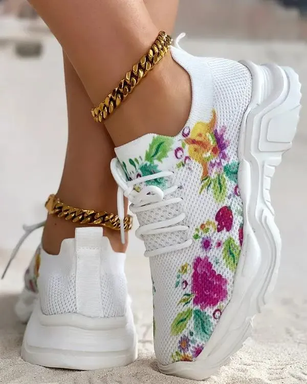 Floral Print Lace-up Breathable Orthopedic Sneakers - Last Day 60% OFF