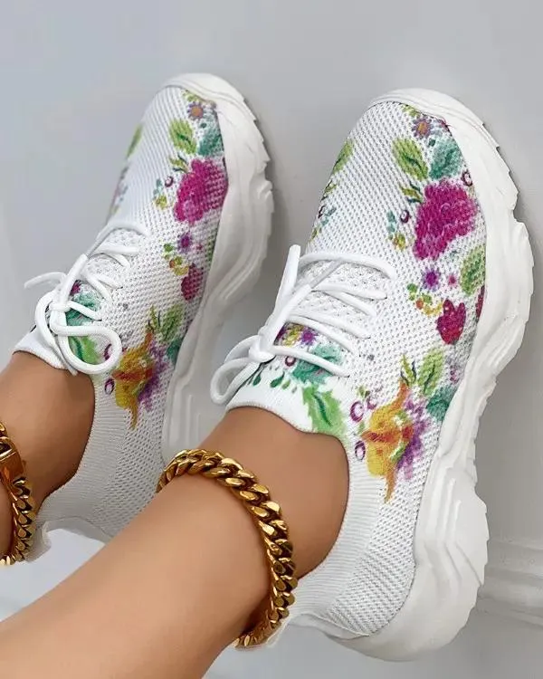 Floral Print Lace-up Breathable Orthopedic Sneakers - Last Day 60% OFF