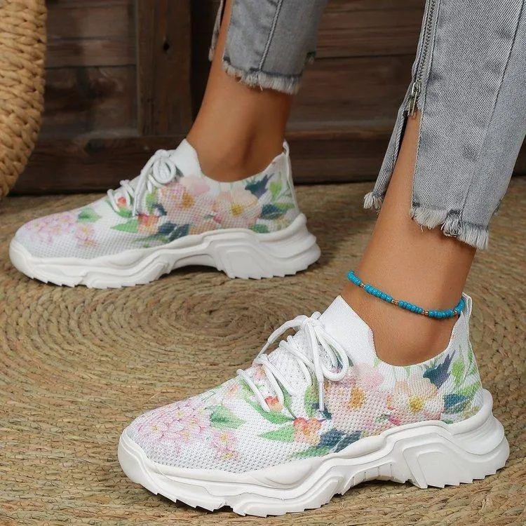 Floral Print Lace-up Breathable Orthopedic Sneakers - Last Day 60% OFF