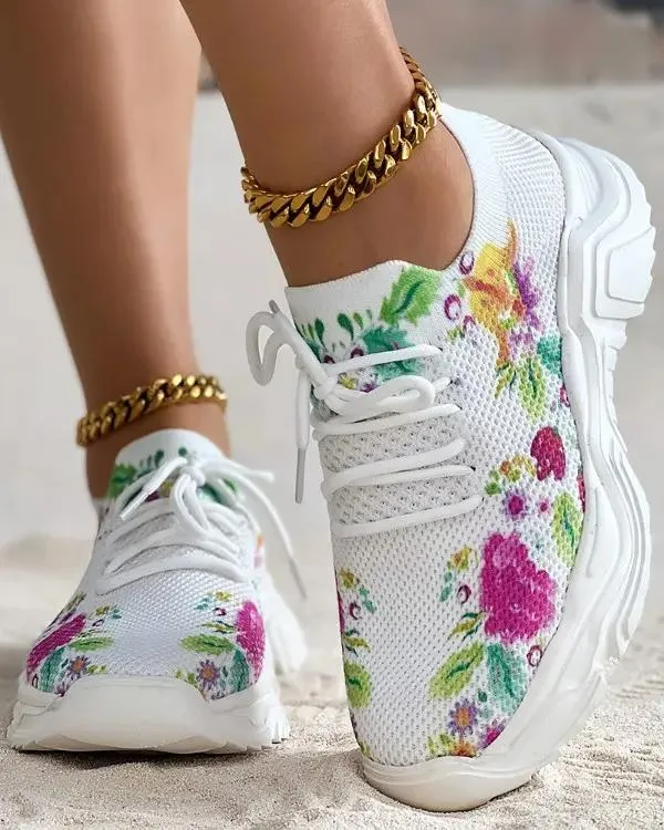 Floral Print Lace-up Breathable Orthopedic Sneakers - Last Day 60% OFF
