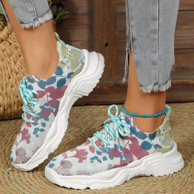 Floral Print Lace-up Breathable Orthopedic Sneakers - Last Day 60% OFF