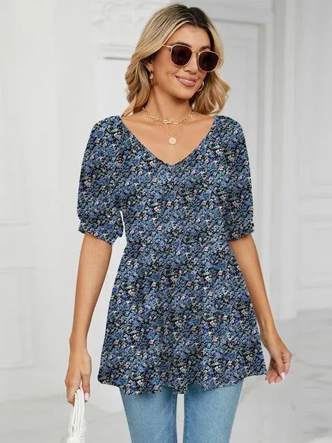 Floral Print T Shirts For Women V Neck Clothes