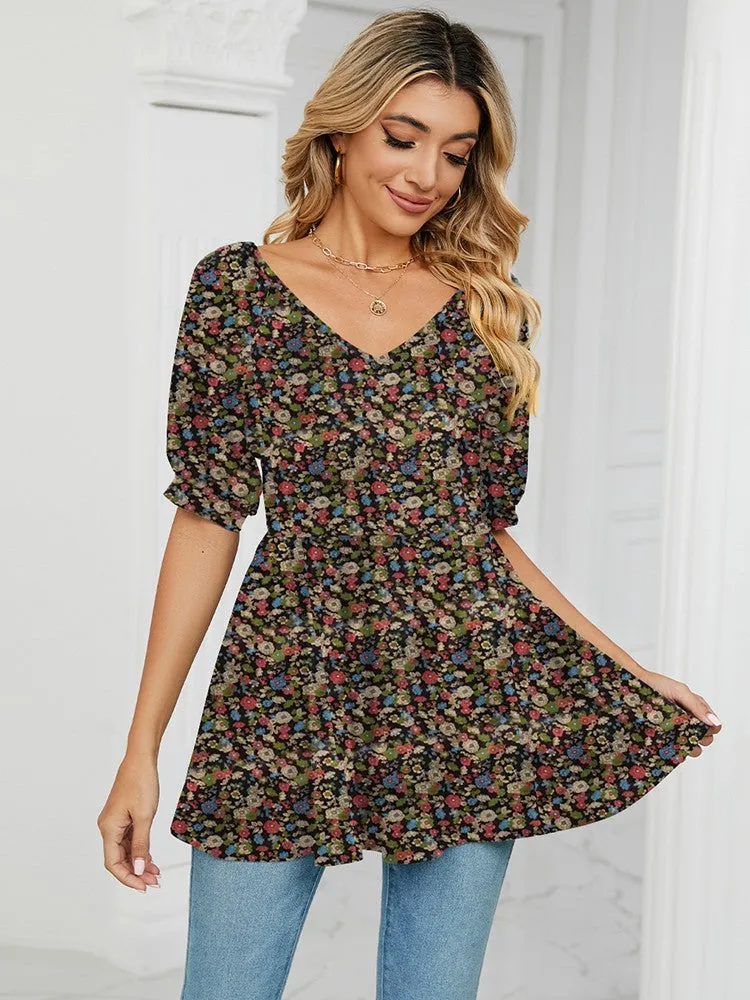 Floral Print T Shirts For Women V Neck Clothes