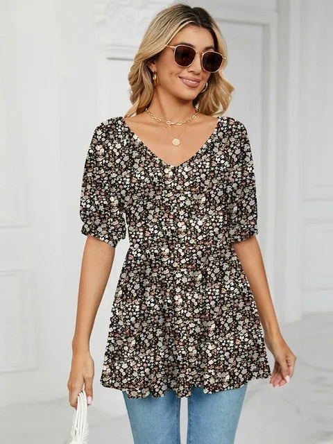 Floral Print T Shirts For Women V Neck Clothes