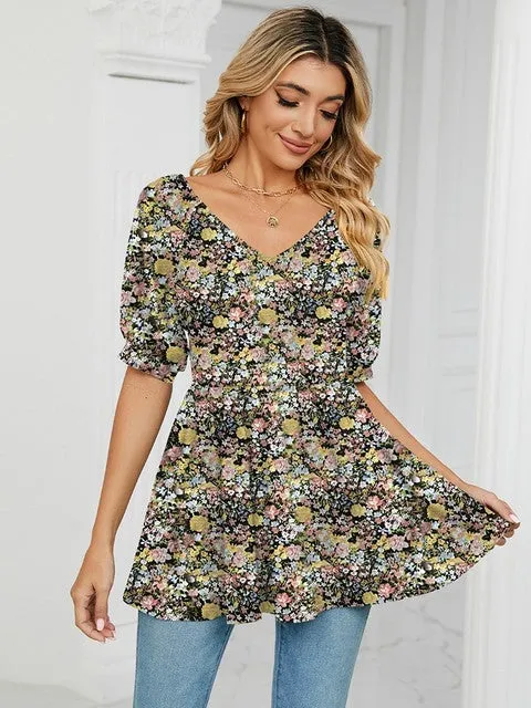 Floral Print T Shirts For Women V Neck Clothes