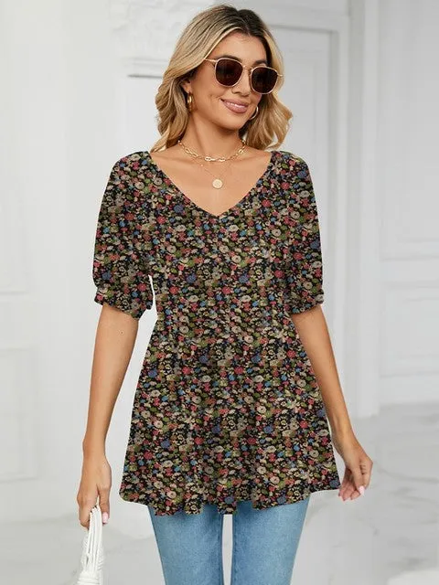 Floral Print T Shirts For Women V Neck Clothes