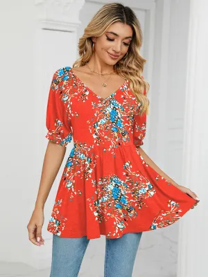 Floral Print T Shirts For Women V Neck Clothes
