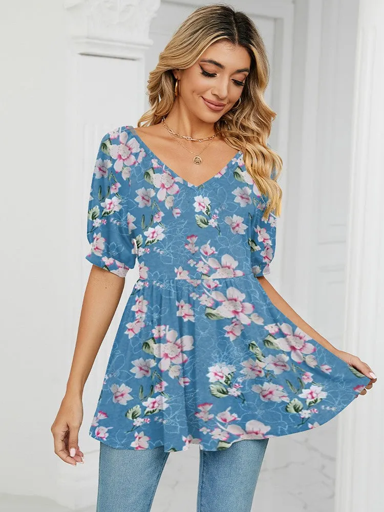 Floral Print T Shirts For Women V Neck Clothes