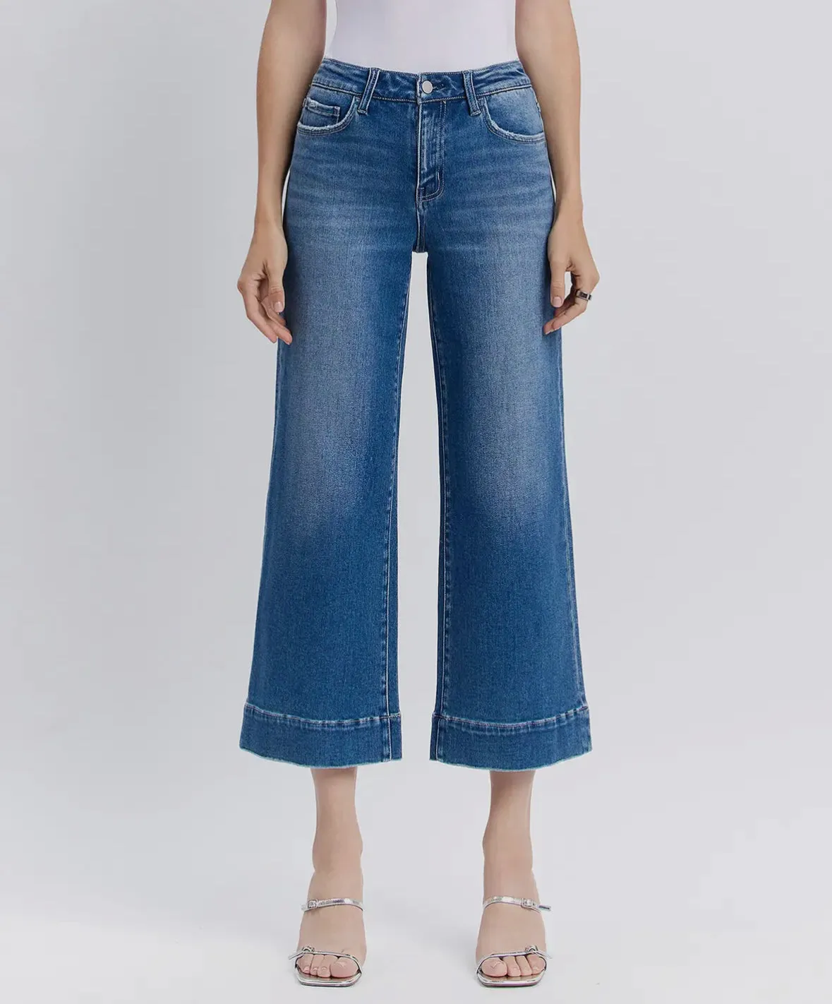 Flying Monkey High Rise Crop Wide Leg Jean - Medium Wash