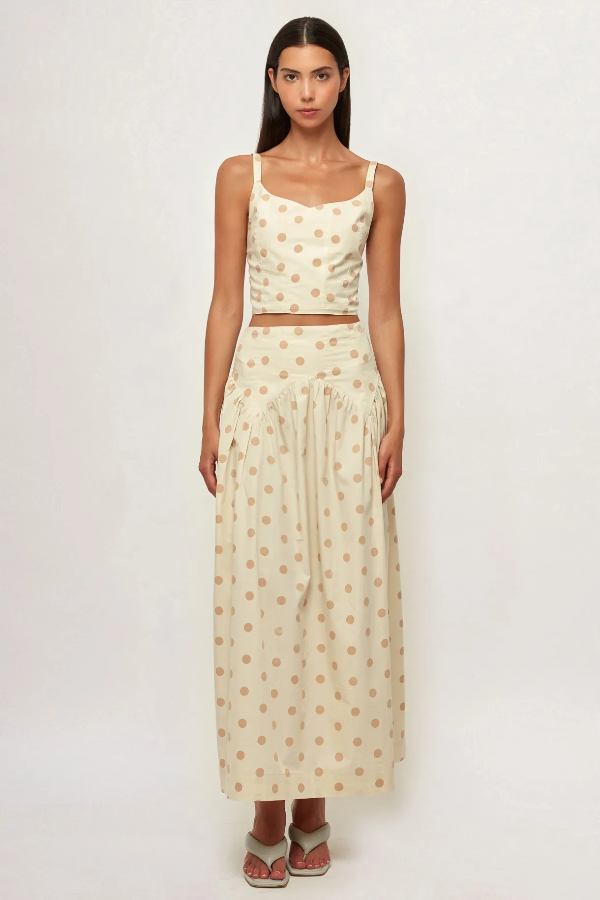 Framed Crop | Textured Waist Midi Skirt