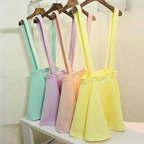 Girl Pleated Mini Skirt Womens Pastel Skater Flared Belt Waist Suspender Skirt