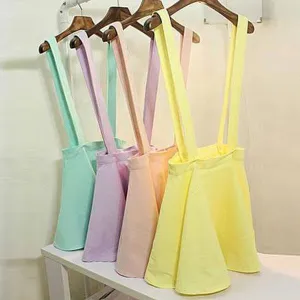 Girl Pleated Mini Skirt Womens Pastel Skater Flared Belt Waist Suspender Skirt