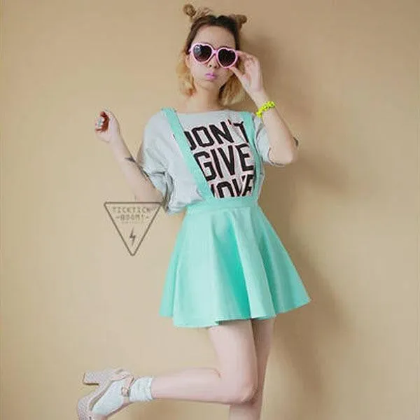 Girl Pleated Mini Skirt Womens Pastel Skater Flared Belt Waist Suspender Skirt