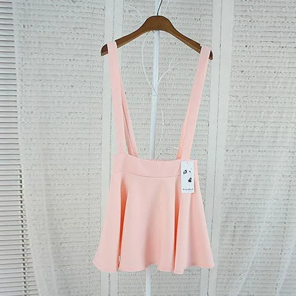 Girl Pleated Mini Skirt Womens Pastel Skater Flared Belt Waist Suspender Skirt