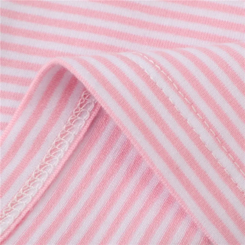 Girls Summer Short Sleeve Cotton T-shirt with Mouse & Flowers Print - Striped Pink