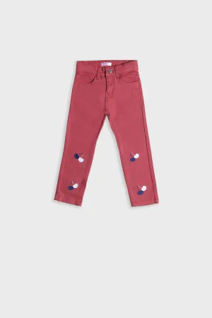 GIRL'S TWILL PENT EMB. - CHERRY