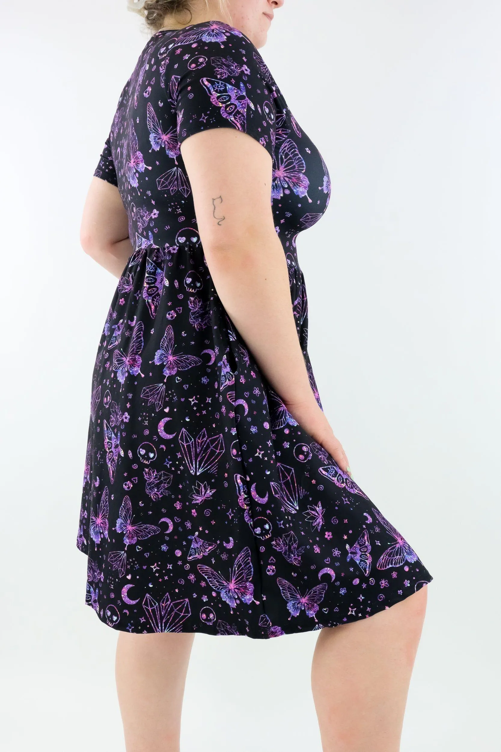 Glitter Witch - Short Sleeve Skater Dress - Knee Length - Side Pockets