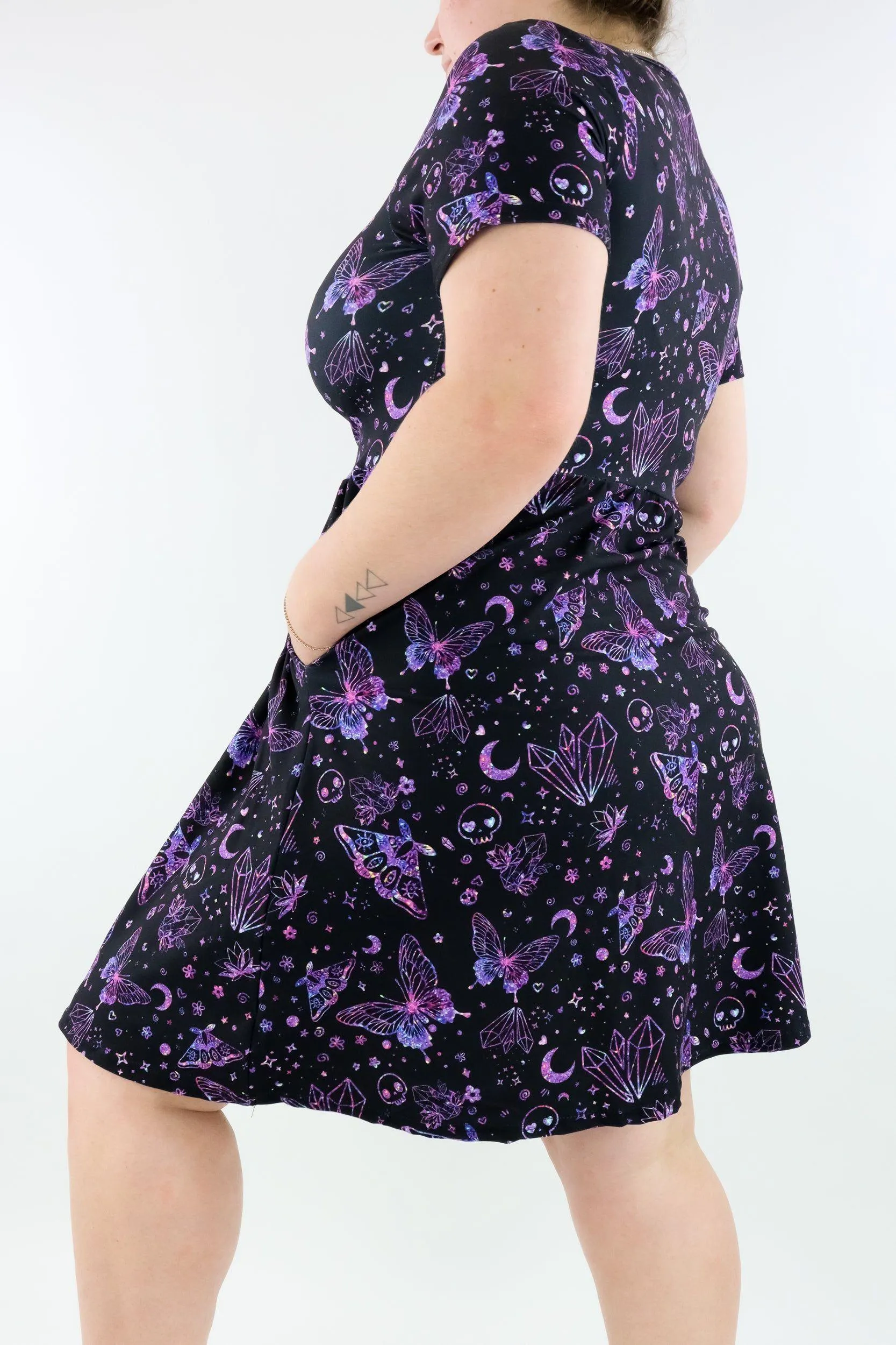 Glitter Witch - Short Sleeve Skater Dress - Knee Length - Side Pockets