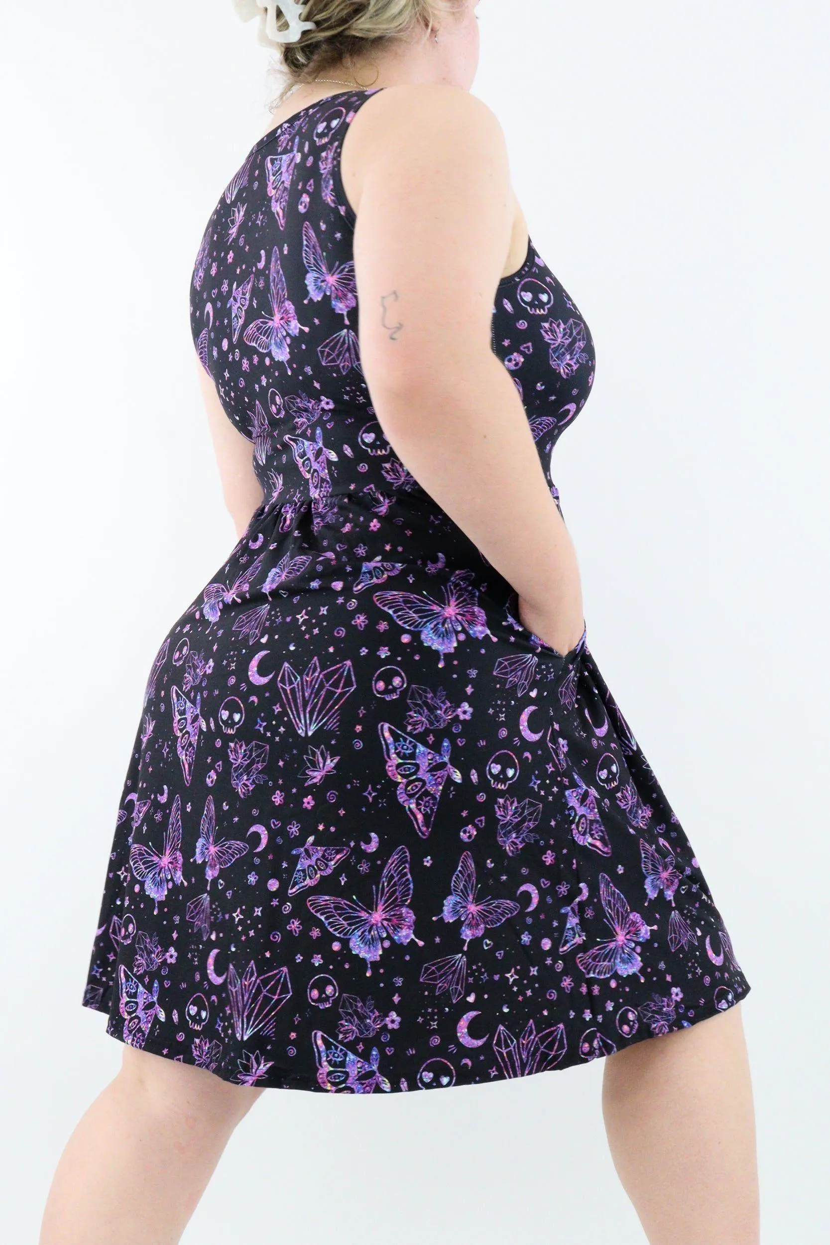Glitter Witch - Sleeveless Skater Dress - Knee Length - Side Pockets