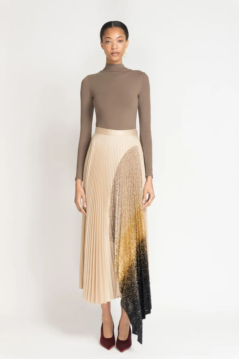 Gold Gazar Pleated Skirt with Black/Gold Ombre Lurex Insert