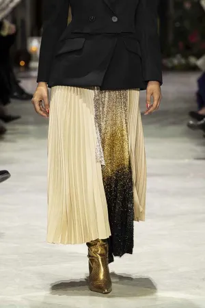 Gold Gazar Pleated Skirt with Black/Gold Ombre Lurex Insert