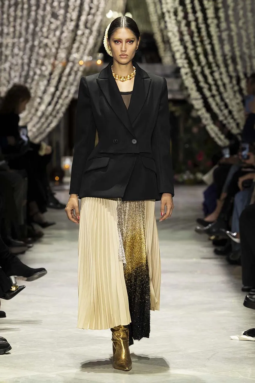 Gold Gazar Pleated Skirt with Black/Gold Ombre Lurex Insert