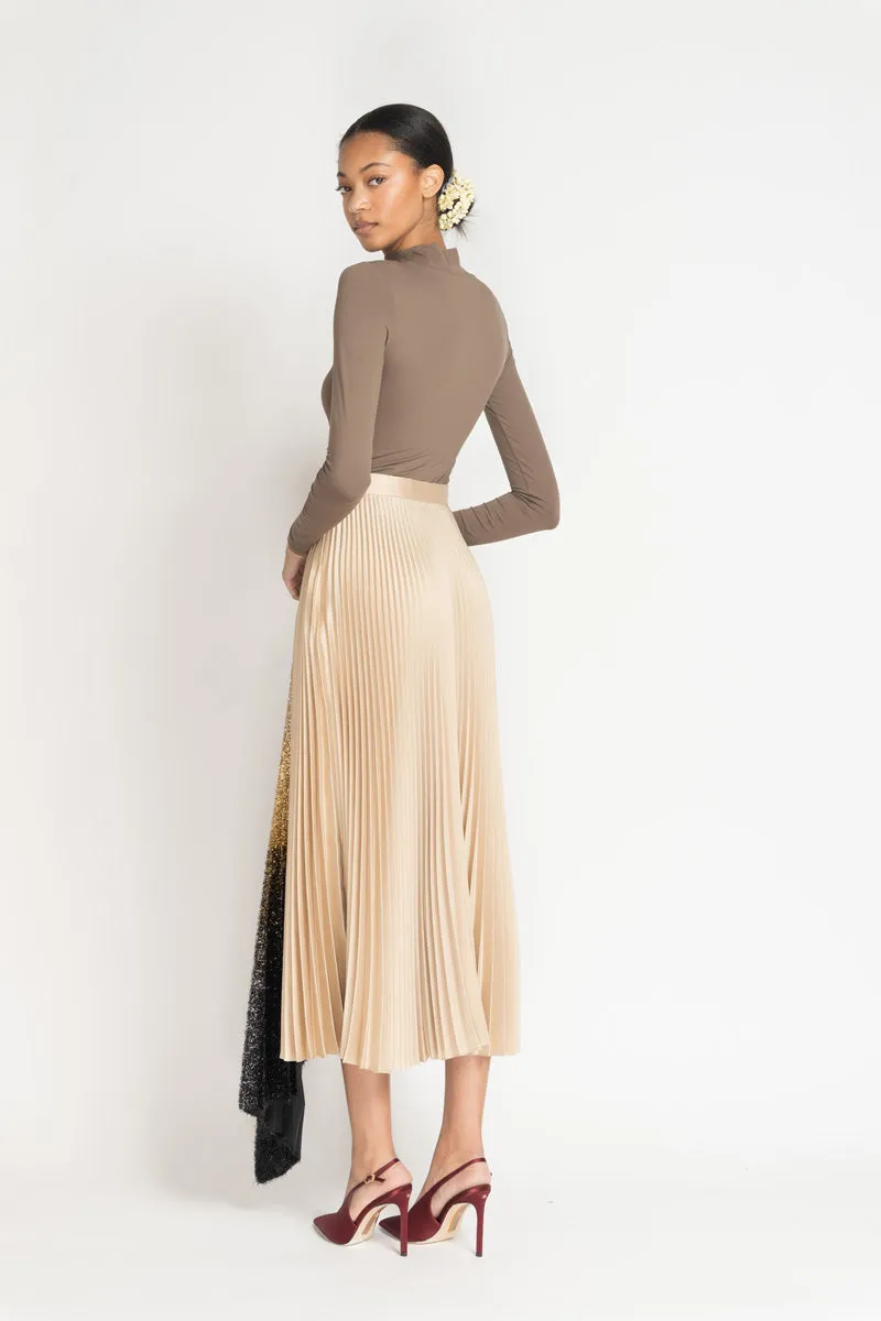 Gold Gazar Pleated Skirt with Black/Gold Ombre Lurex Insert