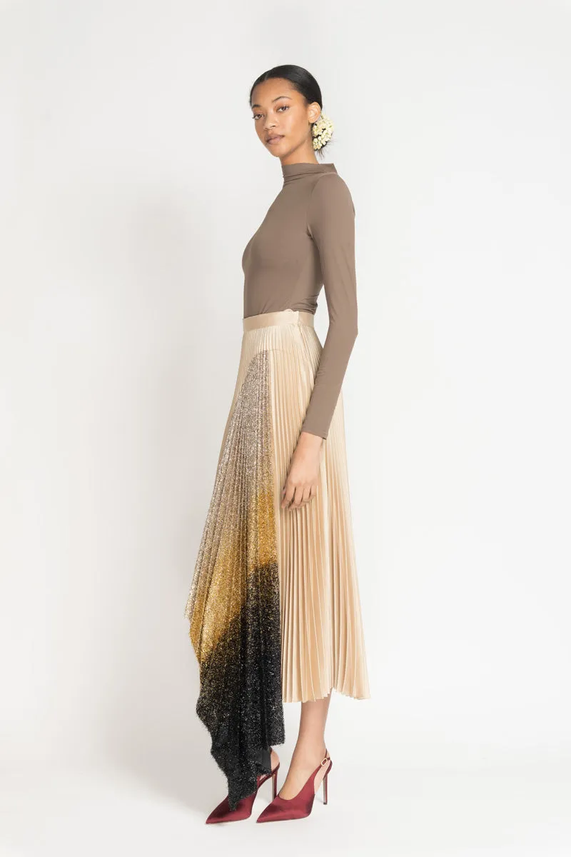 Gold Gazar Pleated Skirt with Black/Gold Ombre Lurex Insert