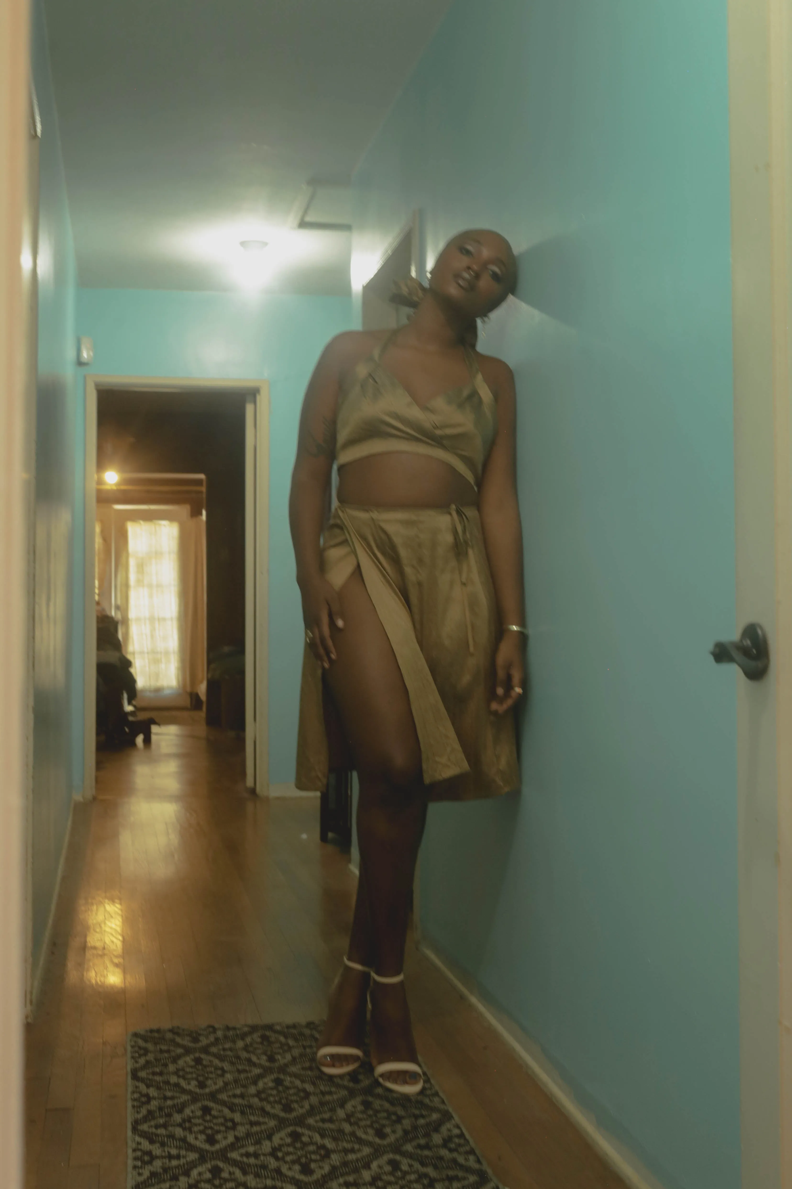 Golden Brown Nude Silk Wrap Skirt